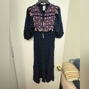 Wrapper Navy and Pink Long Sleeve Dress